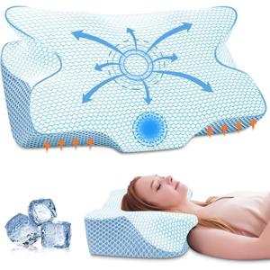 Anvo Cervical Pillow for Neck Pain Relief, Memory Foam Pillows for Neck and Shoulder Pain, Orthopedic Ergonomic Design for Sleeping, Suitable for Side Back and Stomach Sleeper, Cyan Soft (SOFT - Queen(24.01 x 15.9 x 5.1/4.6)Inch)