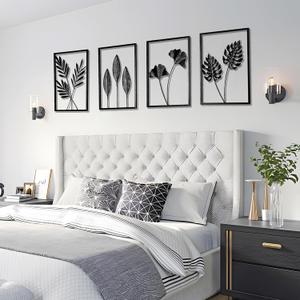 QXSXKJ Black Metal Wall Decor Framed, Minimalist Abstract Black Line Art DCor, 3d Modern Metal Wall Art, 4 Piece Home Art for Living Room Bedroom Bathroom