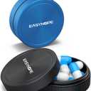 Small Pill Box & Earplug Case, (2 Pack) Metal Aluminum Alloy Bottle Waterproof Mini Travel Medicine Organizer Portable Container, Hold Jewelry Vitamins,Fish Oil - Compatible with, Loop, Vibes,Eargasm (Black+blue)