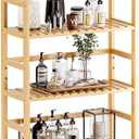 HITNET Bamboo Shelf, 6-Tier Adjustable Tall Open Bookcase, Bathroom Storage Rack Freestanding Shelving Unit, Plant Display Stand for Small Space, Natural