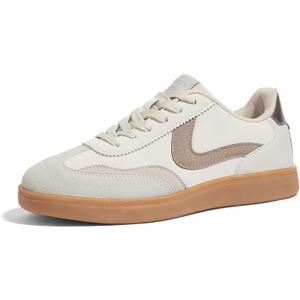 LUCKY STEP Women's Classic Fashion Casual Sneakers Skate Shoes No Slip Lace Up Walking Shoes (10 M US Beige Grey)