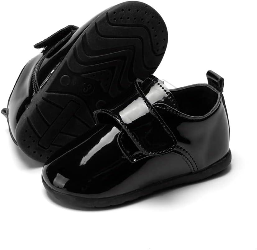 Meckior Infant Baby Boys Girls Classic PU Leather Wedding Loafers Brogue Toddler Oxford Dress Shoes First Steps Walking Flat Lazy Crib Shoe, 12-18 Months