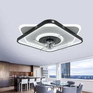 FRIXCHUR Low Profile Ceiling Fans with Lights and Remote, Fandelier Ceiling Fan Flush Mount, 3000K-6000K Smart Bladeless LED Fan Light, Modern Ceiling Fans with Lights for Bedroom (2-Black and White)