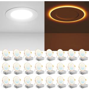 Amico 24 Pack 4 Inch 5CCT LED Recessed Ceiling Light with Night Light, 2700K/ 3000K/ 3500K/ 4000K/ 5000K Selectable Ultra-Thin Recessed Lighting, 10W=90W, 700LM, Dimmable Canless Wafer Downlight ETL&FCC