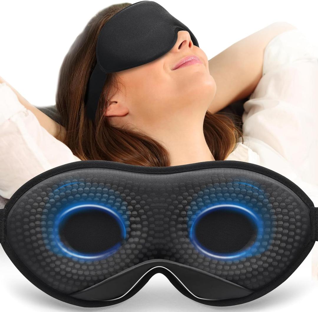 MABAO Weighted Eye Mask for Sleeping, Blackout 3D Contoured Sleep Mask with Adjustable Strap for Women Men, Memory Foam, Gentle Pressure Relief Comfort Eye Cover Blindfold for Insomnia & Travel - Black