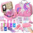 Kids Nail Polish Set for Girls Toys, Washable Quick-Dry Toddler Nail Art Kit with Air Cooling Dryer and Cosmetic Case, Christmas or Birthday Gifts for Girls Ages 3-12 Years Old -Pink