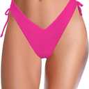 SHEKINI Women's Bikini Bottom V Cheeky High Cut Thong Tie Side Swimsuit Bottom Brazilian Swim Bottom (L)