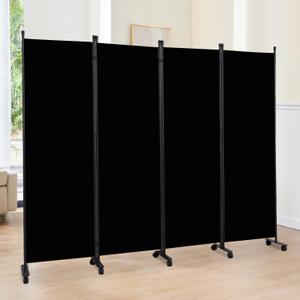 Room Divider 6FT 1 Panel Folding Privacy Screen with Lockable Wheels,Black