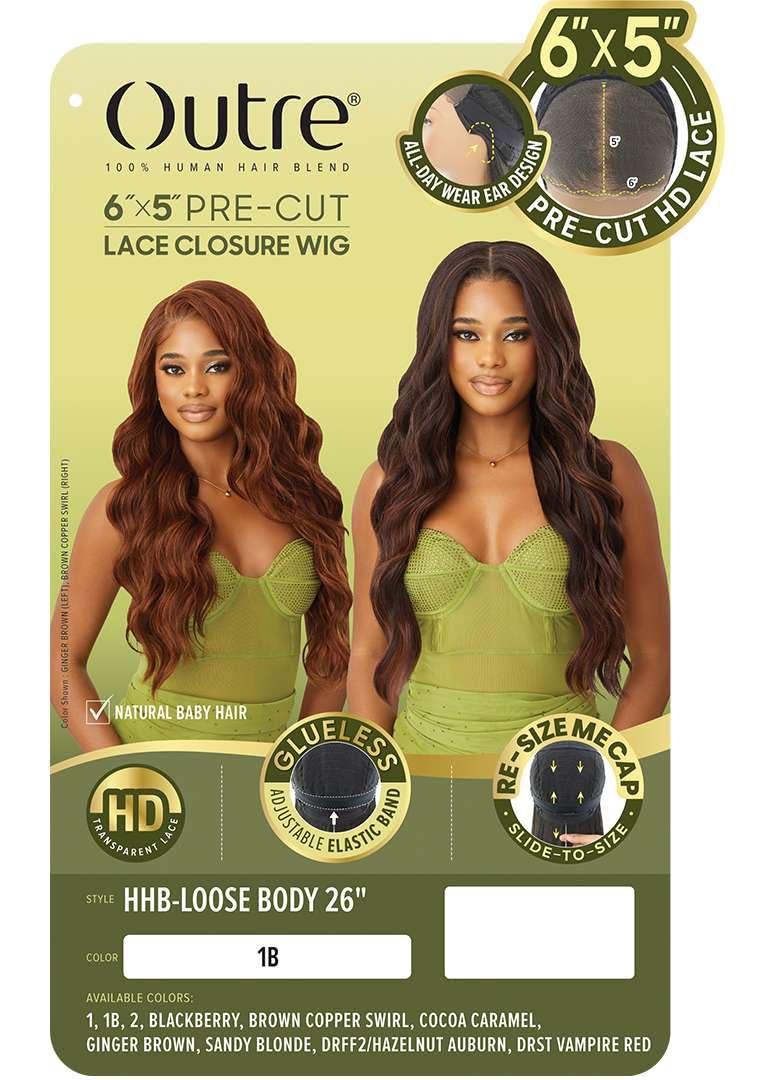 Outre 6X5 Pre-Cut Lace Closure Wig - Human Hair Blend - Loose Body 26" (DRST VAMPIRE RED)