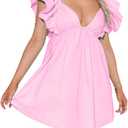 Zebaexf Womens Spring Summer V Neck Knot Back Causal Strap Short Flowy Swing Mini Dress (Pink, L)