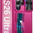 Vihibii for Samsung Galaxy S26 Ultra Wallet Case with Card Holder (4 Cards) [RFID Blocking] & Slide Camera Cover, Rugged Hard Back & Silicone Edge Wallet Case for Samsung Galaxy S26 Ultra, Hot Pink