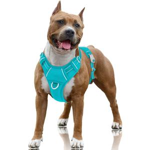 BARKBAY No Pull Dog Harness Large Reflective Dog Harness with Front Clip and Easy Control Handle for Walking Training Running with ID tag Pocket(Ocean Blue,L)