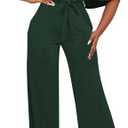 BessCops Womens Loose Short Sleeve Belted Wide Leg Pant Romper Jumpsuit Casual Business One Piece Outfits XL Green