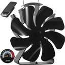 VODA Wood Stove Fan Heat Powered Fireplace Fans 8 Blades Non Electric, Heat Activated Thermal Fan for Wood Burning Stove/Log Burner, Stove Accessories Thermometer