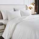 King Comforter Set, Cotton Comforter Stone Washed in White, Vintage Farmhouse Bedding, Jacquard with Curling Grass Pattern, 3-Piece Set (1 Comforter, 2 Pillow Shams)