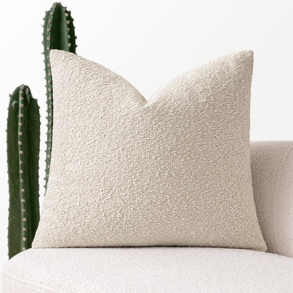 MIULEE Textured Boucle Throw Pillow Cover Beige Boho Accent Solid Eruo Sham Pillow Case Decorative Soft Pack of 1 Couch Cushion Chair Sofa Bedroom Livingroom Home Decor,24x24 Inch
