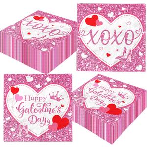 Galentines Day Decorations Napkins, 40Pcs Pink Glitter Galentines Napkin Xoxo High-heeled Shoes Crown Galentines Day Napkins, for Girl Lady Galentine's Day Party Decorations