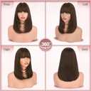 Haloo Brown Bob Wigs with Bangs Shoulder Length Straight Natural Looking Synthetic Heat Resistant Medium Hair Wigs for Women Daily Party, 16 Inch Light Brown