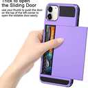 Vofolen Case for iPhone 11 Case Wallet Credit Card Holder ID Slot Sliding Door Hidden Pocket Anti-Scratch Dual Layer Hybrid Bumper Armor Protective Hard Shell Back Cover for iPhone 11 6.1 Light Purple