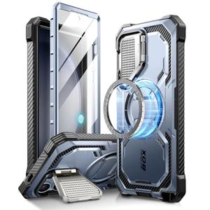 i-Blason Armorbox for Samsung Galaxy S24 Ultra Case MagSafe with Camera Cover Stand [Support Wireless Charger] 360 Full-Body Case with Screen Protector & Kickstand Phone Case for S24 Ultra, Blue