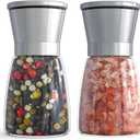 Salt and Pepper Grinder Set - Refillable Grinder Adjustable Coarseness of Pepper Salt Spice Stainless Steel Mills Glass 6oz2 Pack (2pcsSliver-1)