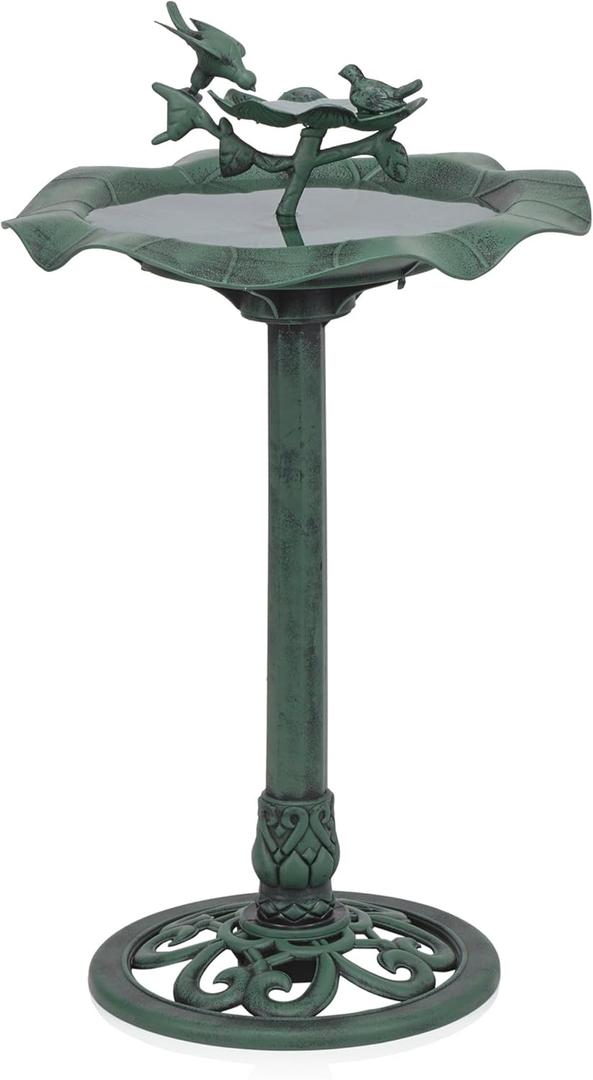 Alpine Corporation 33" Tall Outdoor Lotus Birdbath Yard Statue, Stunning Garden Accent to Attract Birds - Durable Polypropylene Construction for Patio, Deck, or Yard, Green