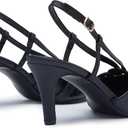 Women's Slingback Kitten Heels - Closed Pointed Toe Pumps with Cross-Strap Low Heel Dress Shoes for Wedding, Party & Daily Wear (8, Black)