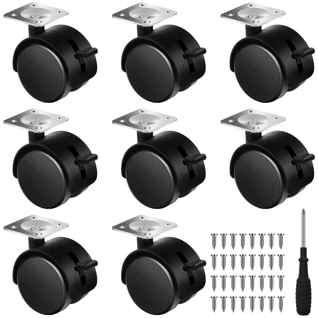Barydat 8 Pieces 2 Inch Furniture Casters Wheels Lockable Replacement Plastic Cart Casters 360 Degree Swivel Cart Roller Wheels with Brakes Plate Rollers for Workbenches Table Drawer Plant Shelf (Flat Style)