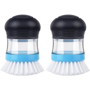 MR.SIGA Soap Dispensing Palm Brush, Kitchen Brush for Dish Pot Pan Sink Cleaning, Pack of 2, Navy/Blue