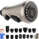 Hibbent Pull Down Kitchen Faucet Head Replacement, 3-Function Kitchen Faucet Head Sink Spray Nozzle with 15 Adapters Compatible with Moen, American Standard, Delta, Kohler Faucets, Brushed Nickel