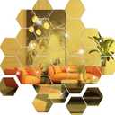 DIY Wall Decals Acrylic Mirror Sticker Set 36 Pcs, Hexagon Mirror Wall Stickers for Living Room Bedroom Decor (Gold) (10*8.5*5cm)
