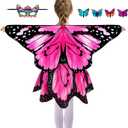 Kids Butterfly Wings Costume for Girls Fairy-Wings Mask Party Favors Gifts (Pink+skirt sets)