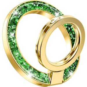 GVIEWIN Magnetic Phone Ring Holder, Compatible with MagSafe Phone Grip with Adjustable Stand, Magnet Phone Ring Kickstand for iPhone 17/16/15/14/13/12 Pro Max Plus Air/Other Phones (Glitter/Green)