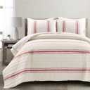 Lush Decor Farmhouse Stripe Reversible Cotton Quilt Set, 3 Piece Set, King, Red -- King Size Bedding Set - Farmhouse Bedroom - Red Quilt - Striped Bedding