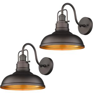 zeyu Gooseneck Wall Lights 2 Pack, 11 Inch Farmhouse Barn Light Fixtures Indoor and Outdoor, Metal Dome Shade in Oil Rubbed Bronze Finish, 016-1B-2PK ORB