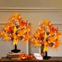 CKE 2 Pcs 24 Inch Artificial Fall Tree Lighted Maple Tree Battery USB Operated w/Timer, 24 LED Thanksgiving Decorations Table Lights Tree for Autumn Wedding Party Gift Indoor Outdoor Harvest Home Deco