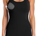 ATTRACO Ribflex Ribbed Workout Tank Tops for Women with Built in Bra Tight Racerback Scoop Neck Athletic Top, L