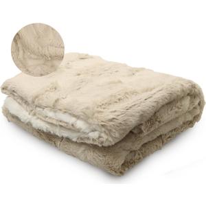 Peluche Lux Faux Fur Blanket - Luxurious Cuddle and Swaddle for Newborn - Soft Plush Blankey - Fuzzy Baby Blankets for Boys & Girls (Champagne and Natural, 29" x 36")
