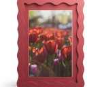 5x7 Picture Frame with Mat for 4x6, Wavy Edge Wooden Real Glass Photo Frame for Tabletop and Wall Hanging, Red, 1 Pack