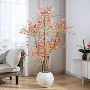 4.6ft Faux Bamboo Tree Artificial Nandina Tree Artificial Indoor Plants Realistic Fake Potted Tree with 800+ Leaves, Cement Planter - Home Office Decor Perfect for Housewarming Gift No Planter