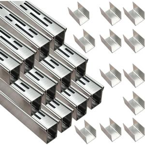 Channel Drain 1-1/4" Wide x 39' 3-5/8" Long,Silver Outdoor Pool Deck Drain Channel 304 Stainless Steel with Coupling,Pool Drain for Concrete/Paver/Patios/Walkways, Size: W 1-1/4" x L 3' 3-5/8" 12-Pack