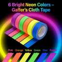 2 x Glow in The Dark Tape 6 Colors, Neon Fluorescent UV Black Light Activated Tape, Gaffer Cloth for Party Decor, Halloween, Night Club, Stage, Crafts - 0.6" Wide x 16.5' Long.