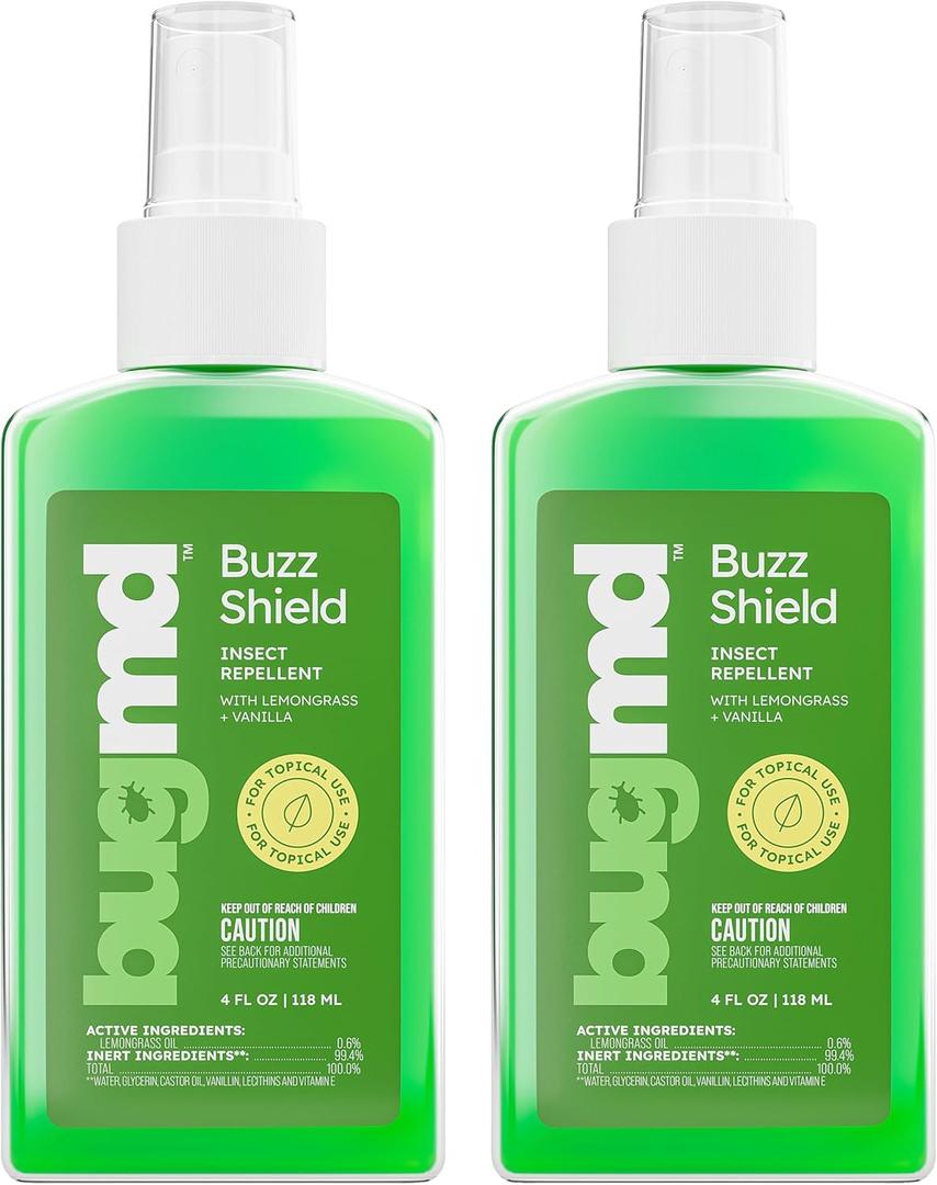 BugMD Buzz Shield - Mosquito and Insect Repellent Spray for Body and Home, Indoor & Outdoor Use, DEET-Free, Tick Repellent, Safe Bug Spray for People (2-Pack), 4 Fl Oz 