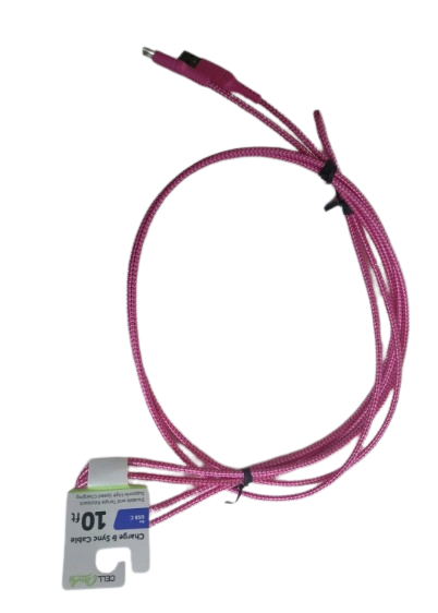 10 ft. Charging and Sync Cable For USB C Durable and Tangle Resistant - Pink
