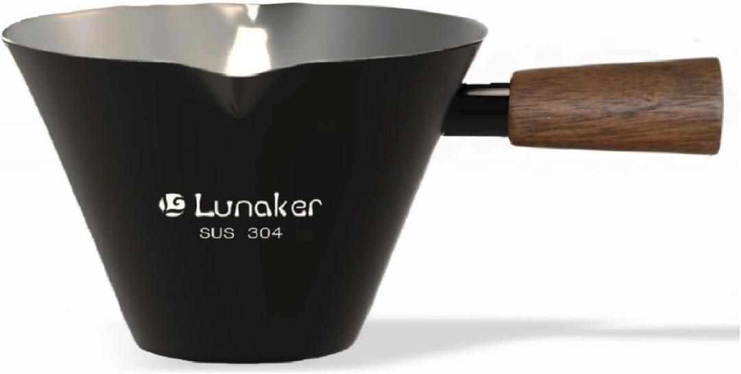 Espresso Cups - 4OZ Espresso Shot Cup with Wooden Handle -Measuring Cup with Double Spouts - Coffee Bar Accessories, Black (4.1 Ounces)