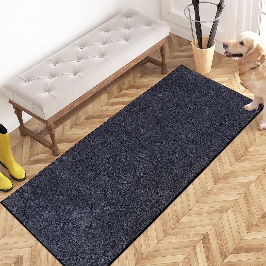 PURRUGS Dirt Trapping Door Mat 24" x 59", Non-Slip Machine Washable Entryway Rug, Dog Doormat, Indoor Front Door Mat, Super Absorbent Entry Rug for Muddy Shoes & Paws, Bluish Grey-Black