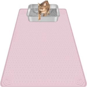 Cat Litter Mat, Extra Large 40" x 28" Silicone Mat Litter Trapping Mat for Scatter Control, Soft on Kitty Paws, Easy to Clean (Pink)