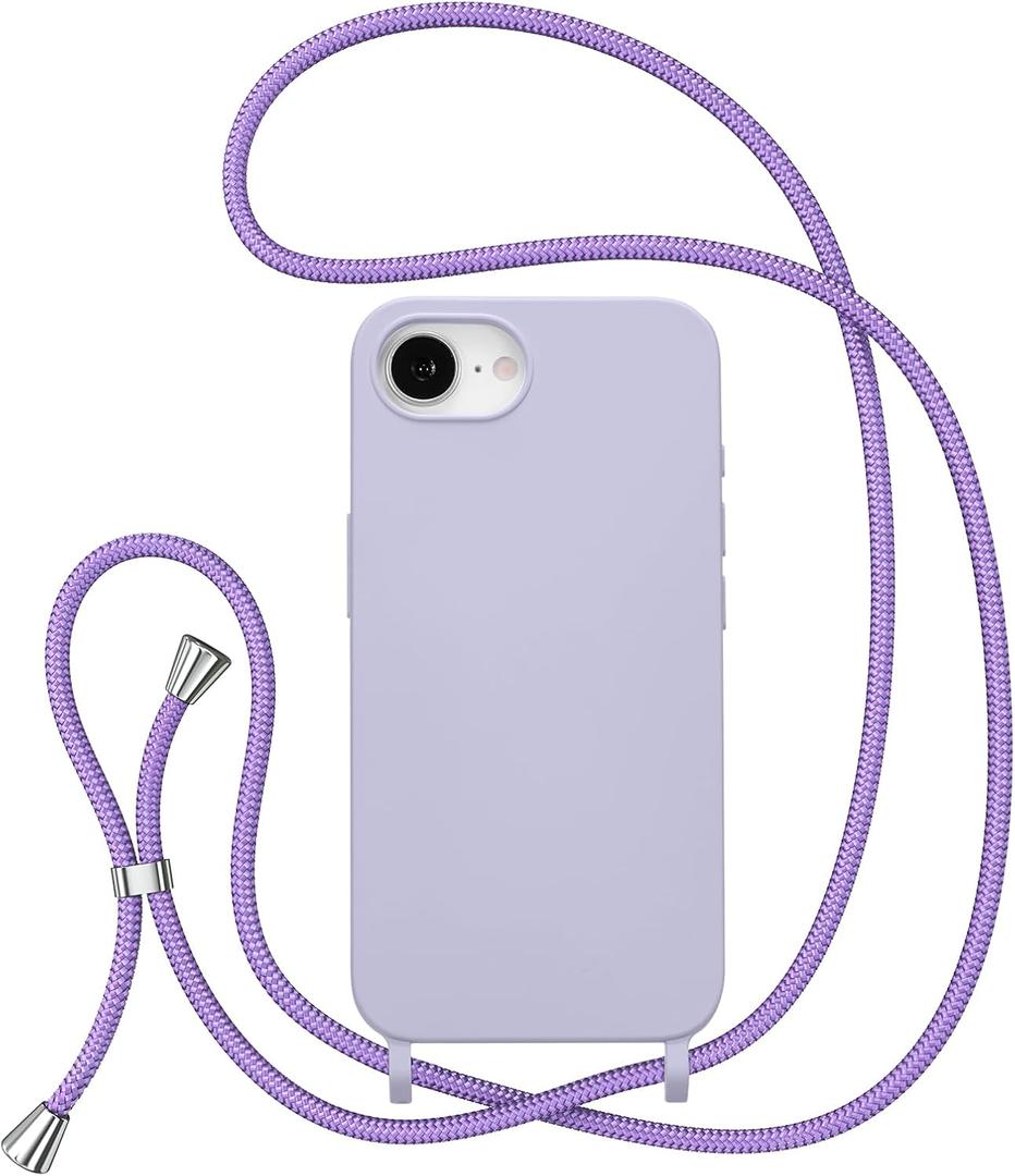ZTOFERA for iPhone 16E Case with Strap,Crossbody Phone Case with Adjustable Neck Shoulder Lanyard,Soft Silicone Shockproof Protective Phone Cover for iPhone 16E 6.1 inch-Purple
