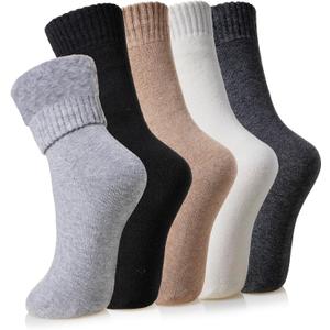 Velice Winter Warm Thermal Socks for Women Extra Thick Insulated Heated Crew Boot Socks for Cold Weather 5 Pairs (One Size, Solid Color)