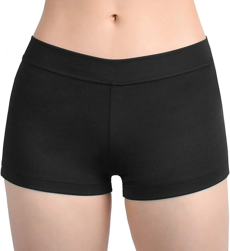 SUPRNOWA Boy Cut Low Rise Booty Shorts - Spandex Active Dance Yoga Workout Fitness Shorts for Women (Black, M)